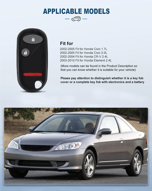 ECCPP OUCG8D344HA Key fob Replacement for 3 Buttons Keyless Entry Remote Key Fob 02-10 for H onda Civic CR-V Element OUCG8D-344H-A (Pack of 1)...