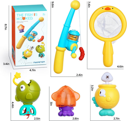 Baby Bath Toys for Kids Ages 1-3, Magnetic Fishing Games with Floating Bathtub Wind-Up Toys & Fishing Net, Fishing Rod Water Pool Toys for Toddler...