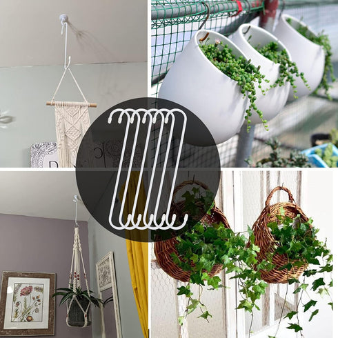 6 Pack 10 inch White Steel Heavy-Duty S Hooks for Kitchen, Bathroom, Garage, Outdoor, Hangers, Towel, Utility, Food, Wall Mount, Decoration, Key H...