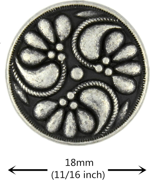 Bezelry 12 Pieces Flower Swirl Antique Silver Metal Shank Buttons 18mm (11/16 inch)...