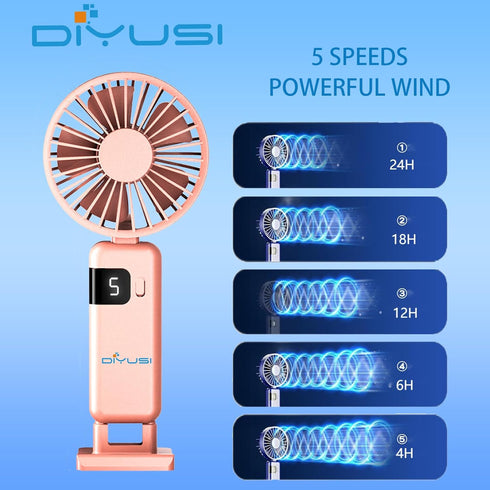 Portable Foldable Handheld Mini Fan, 2000mAh Rechargeable USB Battery, with Battery Level LED Display, Lady Travel Outdoor Special Eyelash Fan (Pi...