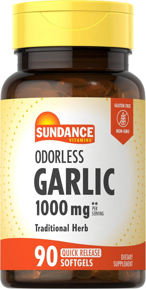 Odorless Garlic Softgels | 1000mg | 90 Count | Non-GMO and Gluten Free Supplement | by Sundance...