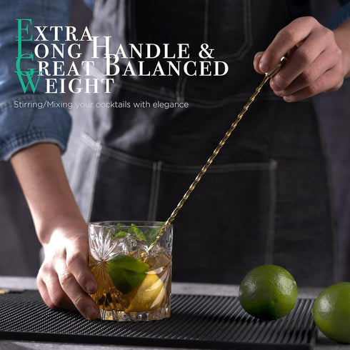 Homestia Bar Spoon Cocktail Mixing Stirrers for Drink, 12 Inches 304 Stainless Steel Spiral Long Handle, Bottom Weighted Solid Muddler Function, G...