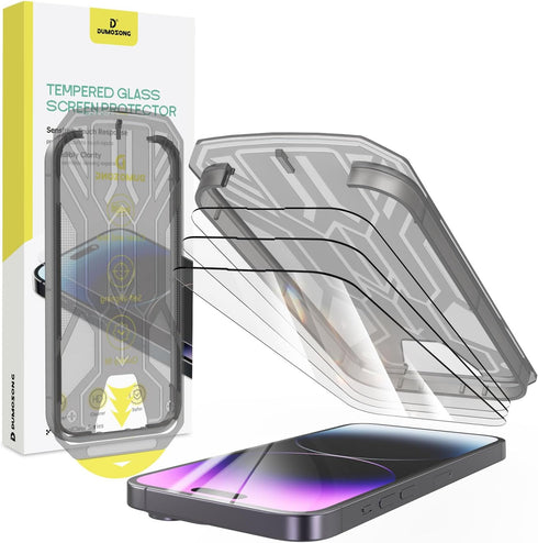 3 Pack for iPhone 14 Pro Screen Protector, 6.1'' 9H Hardness Tempered Glass Screen Protector 14 Pro with Auto Alignment kit [Military Shatterproof...