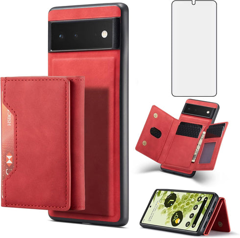 Asuwish Phone Case for Google Pixel 6 Wallet Cover with Tempered Glass Screen Protector and Credit Card Holder Stand Leather Cell Accessories Pixe...