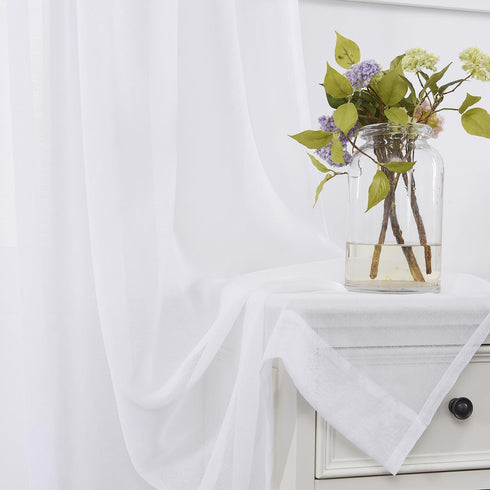 MYSTIC-HOME Sheer Curtains White 45 Inch Length, Rod Pocket Voile Drapes for Living Room, Bedroom, Window Treatments Semi Crinkle Curtain Panels f...