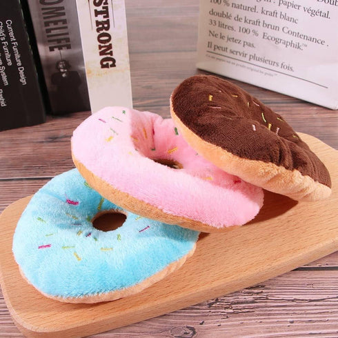 Blue Donut Shape Plush Pet Toy, Squeaky Squeaking Sound, for Dog and Cat Chew Toy, Pet Teeth Grinding...
