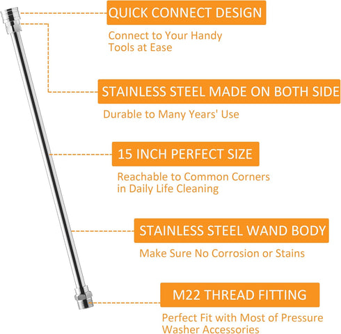 PWACCS Pressure Washer Extension Wand, Universal Lance Extension for Power Washer, Stainless Steel Replacement of Pressure Washing Extended Rod, M...