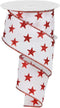 Stars Wired Edge Ribbon - 10 Yards (White, Red, 2.5")...