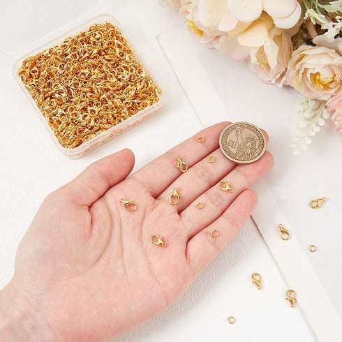 800Pcs Lobster Clasp and Jump Rings Small Lobster Claw Clasps Alloy Golden Lobsters Fastener Hooks Swivel Clips Bulk Findings for Jewelry Making D...