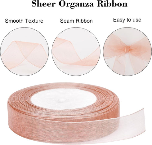 joycraft Gift Ribbon, Sheer Organza Ribbon, Handmade Ribbon, 50 Yds x 0.78" Rose Gold Organza Chiffon Ribbon, Mesh Fabric Ribbon for Gift Wrapping...