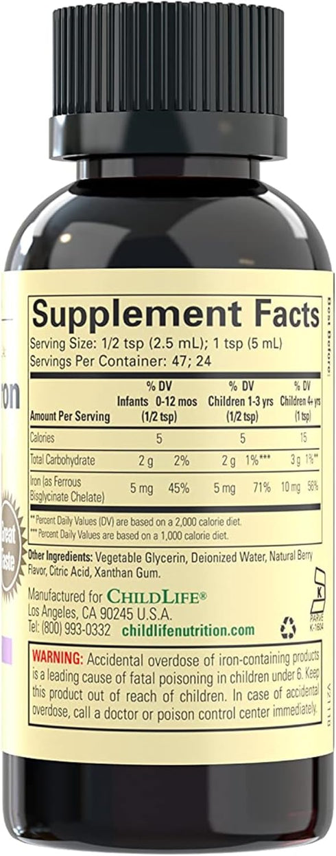 ChildLife Essentials Liquid Iron - Iron Supplements for Kids, Supports Healthy Blood Function, All-Natural, Gluten-Free, Iron Drops for Infants - ...