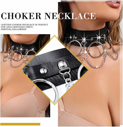Olbye Circle Leather Choker Necklace Black Studded Rock Punk Collar Necklace PU Gothic Short Necklace Adjustable Link Necklace Jewelry for Women...