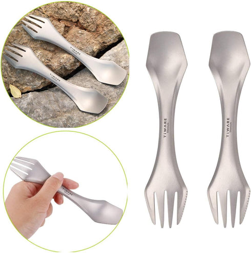 2 pcs Titanium spork Eco-friendly Durable Rustproof Titanium flatware Light weight spoon/Knife/Fork 3 in 1 Cutlery/Utensil for outdoor camping tra...