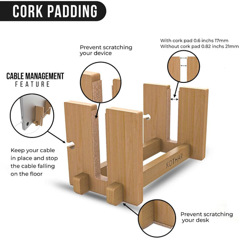 Kothar Wooden Vertical Laptop Stand for Desk, Vertical Laptop Holder, Bamboo, Desktop Dock for Apple MacBook, Microsoft Surface, iPad, Tablets and...