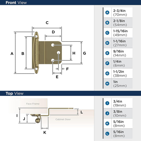 Amerock BPR3417BBZ | Cabinet Hinge| 3/8 in (10 mm) Inset Non-Self Closing Face Mount | Golden Champagne | Kitchen Cabinet Door Hinge | 1 Pair/2 Pa...
