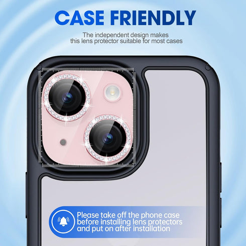 Xfilm Camera Lens Protector Compatible for iPhone 15/15 Plus Bling, Individual Metal Diamond Ring 9H Hardness Scratchproof Protector, Stylish Acce...