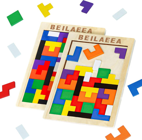 Wooden Blocks Puzzle Brain Teasers Toy?Wooden Puzzle Tangram,Cube 3D Puzzle for Kids?Puzzles for Kids Ages 2-8, Montessori Kids Educational Puzzle...