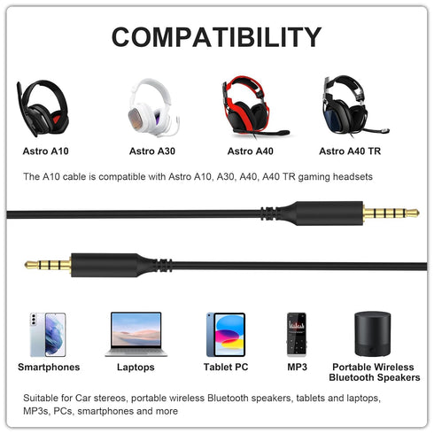 A40 Audio Cable Compatible with Astro A40, A40 TR, A30, A10 Gaming Headsets for Xbox One, PS4, PS3, Smartphone, Stereo Audio Cable, 6.6ft...