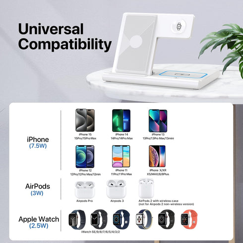 3 in 1 Fast Charging Station, Folding Travel Wireless Charger Stand for iPhone 15,14,13,12,11/Pro/Max/Plus,X,XR,XS/Max,SE,8/Plus,Apple Watch 1-8,A...