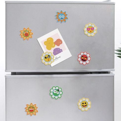 Tontut 8 Pcs Diamond Painting Magnet Fridge Stickers, Diamond Art Kits Floral Smiley Face Fridge Stickers, Diamond Art Crafts for Adult Beginners,...
