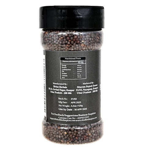 Shudh india Black Mustard Seeds Whole Spice (Kali Rai) 4.4oz (125g) PET Jar ~ All Natural | Gluten Friendly | NON-GMO | Vegan | Indian Origin " (B...