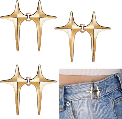 Jeans Button Pins, 6pcs Alloy Detachable Star Tightener Loose Pants Waist Clips Decorative Jean Charms Fit Fixer Adjuster Easy to Pull Buckle for ...