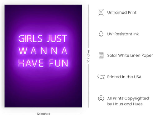 HAUS AND HUES Purple Pictures Wall Decor - Wall Art for Bedroom Aesthetic Purple, Neon Posters, Teen Girl Posters for Bedroom UNFRAMED 12" x 16" (...