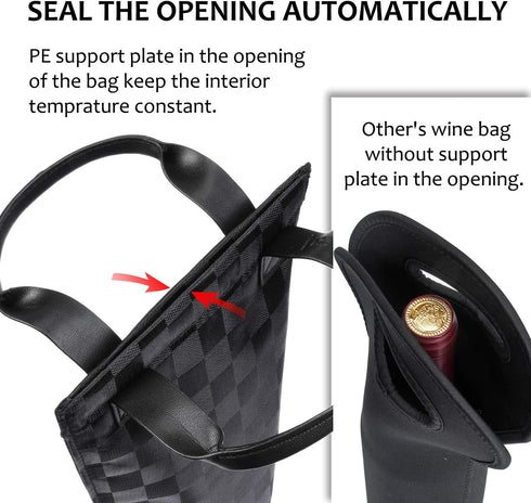 Tirrinia Single Wine Gift Tote Bag, Insulated Padded Thermal Wine Bottle Carrying Cooler Carrier for Travel, Picnic, Great Gift for Wine Lover, Bl...
