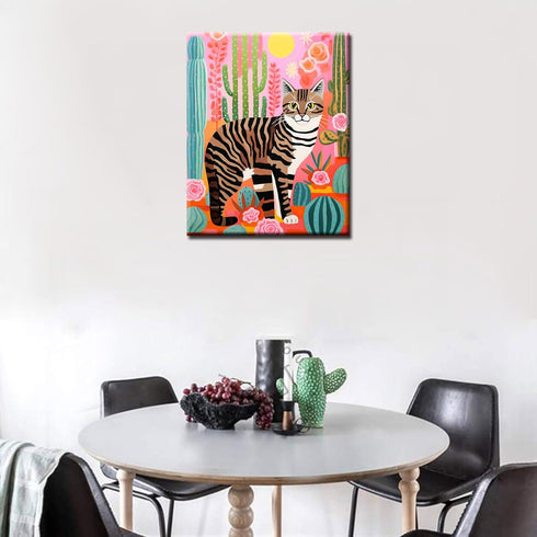 Paint by Number Cat Near Cactus DIY Painting On Canvas with Brushes Acrylic Paints Pop Art Style Graffiti Funny Kitten Paint by Numbers for Adults...