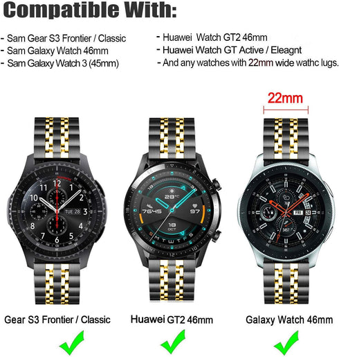 Band Compatible with Samsung Gear S3 / Galaxy Watch 46mm / Galaxy Watch 3 45mm, 22mm 7-Rows Stainless Steel Metal Replacement Strap for Huawei Wat...