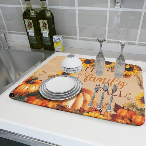 Fall Pumpkin Sunflower Dish Drying Mat 18”x24” Faith Family Fall Drying Mat for Kitchen Counter Absorbent Autumn Orange Pumpkins Thanksgiving Dish...