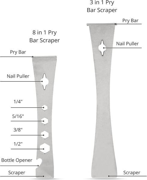 NEIKO 00250A Pry Bar Set, 2 Pc Stainless Steel Flat Bar Crowbar, Hex Wrench, Small Pry Bar, 6-1/2” Mini Crow Bar & 9-1/2” Pry Tool, Molding, Scrap...