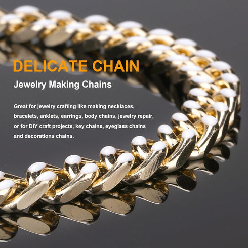 KUYUNHOO 9.8 Feet White Oil Drip Cuban Chain Link Gold Plated Aluminum Chains for Jewelry Making Enamel Jewelry Chains on Bulk with Jewelry Clasps...