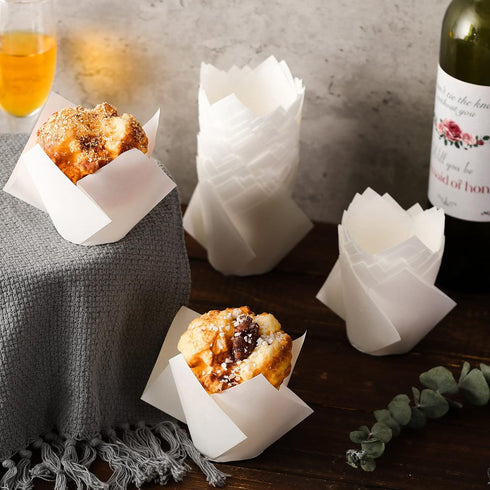 Jutom 200 Pack Tulip Cupcake Liners Paper Baking Cups Greaseproof Muffin Liners Grease Resistant Cupcake Wrappers for Weddings Birthday Cake Balls...