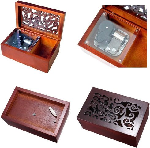 FnLy Antique Engraved Wooden Wind-Up Musical Box,Love Story Musical Box,with Silver-Plating Movement in,Rectangle...