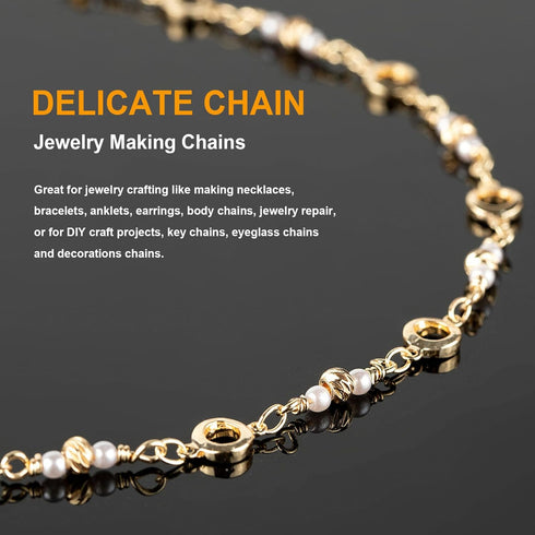 KYUNHOO 13 Feet Gold Plated Necklace Chain Bulk on Spool Beads Hollow Circle Decoration Solid Brass Chain Links with Lobster Clasps and Jump Rings...