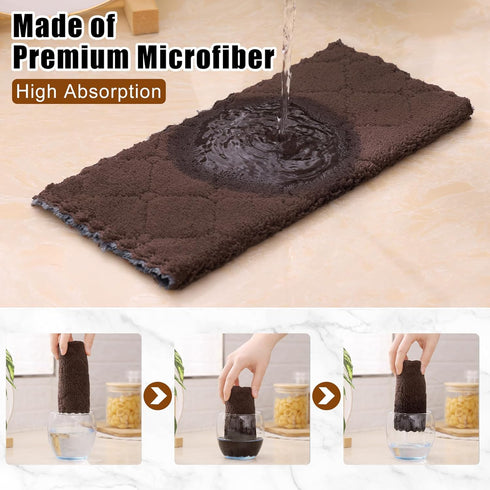 12 Pack Kitchen Cloths Dish Towels (10" x 10", Dark Grey & Brown), Super Soft and Absorbent Dish Cloths, Coral Velvet Microfiber Cleaning Cloth, N...