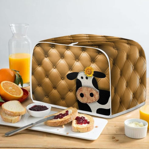 Cow Sunflower Print 4 Slice Toaster Covers Dust Protection Bread Maker Covers Toaster Oven Cloth Cover Kitchen Accessories Washable Appliance Cove...