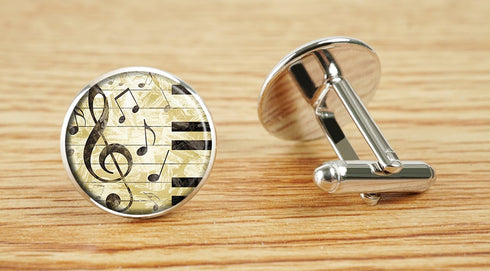Custom Classic Jewelry Tuxedo Shirt Sliver Cufflinks Men's Unique Business Wedding Gifts (Piano with Treble Clef)...