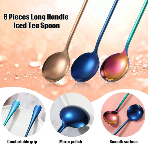 8 Pieces Long Handle Tea Spoon Stainless Steel Coffee Mixing Spoons Teaspoon for Mixing, Cocktail Stirring, Coffee, Milkshake, Cold Drink, 7.48 In...
