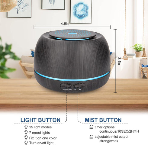 300ML Aroma Essential Oil Diffuser,8 Hours Wood Grain Cool Mist Aromatherapy Diffuser with Remote Control,USB-C Power Cable,Timer, 7 Color Light C...
