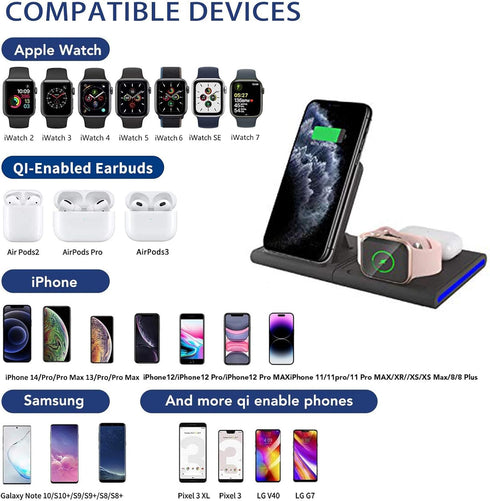Wireless Charger Stand,4 in 1 Wireless Charging Station for Multiple Devices,Fast Charging for iWatch Series 7/6/SE/5/4/3/2,iPhone 14/13/Pro/Pro M...