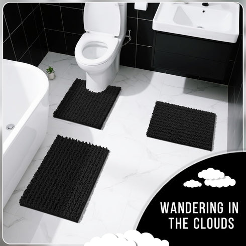 Yimobra Bathroom Rugs Non Slip Washable 32x20 Inch - Ultra Soft Absorbent Chenille Bath Mat, Quick Dry Shaggy Floor Carpet for Tub Shower, Black H...