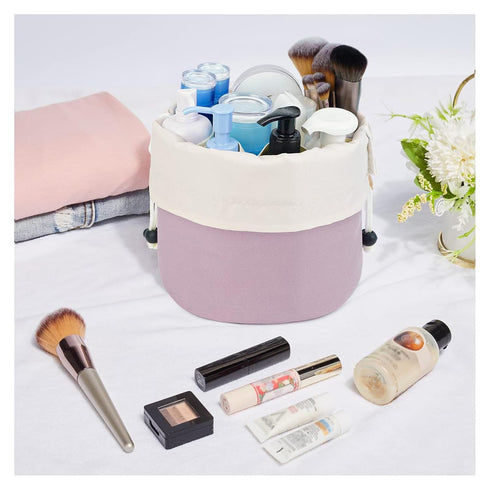Barrel Drawstring Makeup Bag Travel Cosmetic Bag Large Toiletry Organizer Waterproof for Women (Large, Dusty Rose)...