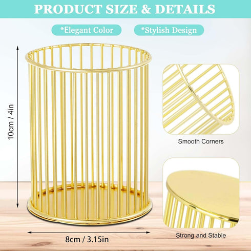 2Pcs ( Square + Circle ) Post Note Holder + Pen Holders,Gold Metal suit for Desk Memo?tableware?flowers?marker pencil Storage,Home Office Supplies...