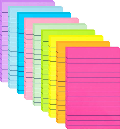 (9 Pack) Lined Sticky Notes 4x6 in Post Sticky Notes with Lines, 9 Bright Colors Large Ruled Post Sticky Colorful Super Sticking Power Memo Pads S...