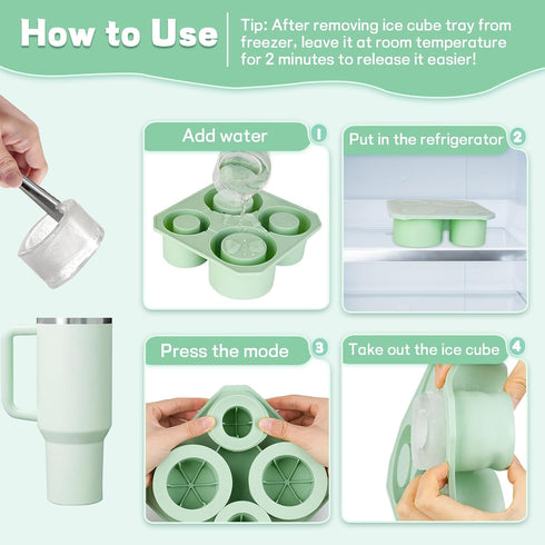 Ice Cube Tray for Stanley Cup 40oz 30oz 20oz 14oz Tumbler Ice Mold, Silicone Ice Tray With Lids for Chilling Cocktails, Whiskey, Drinks, Coffee, E...