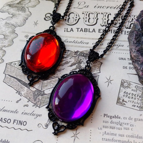 MIFYNN Gothic Stardust Crystal Cameo Necklace Red Purple Crystal Pendant Necklace Vintage Satan Demon Halloween Jewelry for Women...