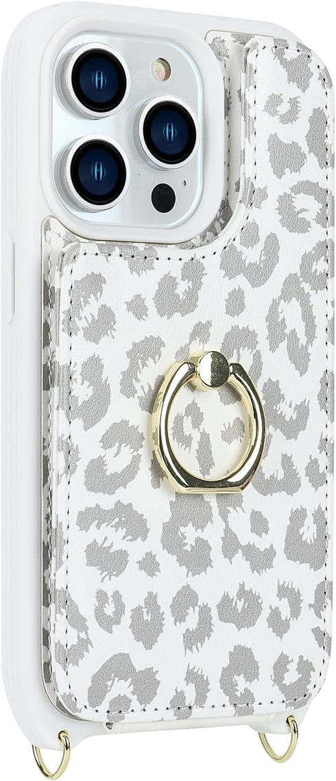 for iPhone 15 Pro Max Case with Card Holder for Women,iPhone 15 Pro Max Phone Case with Strap,Crossbody Lanyard,Ring Stand,Snap Clasp,Cute Wallet ...